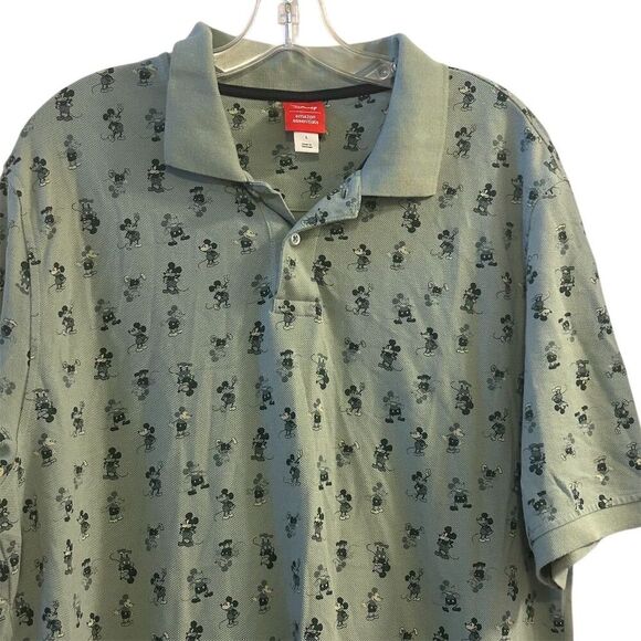 Disney Men's Polo Shirt L Green Mickey Mouse Print Short Sleeve - Picture 2 of 11